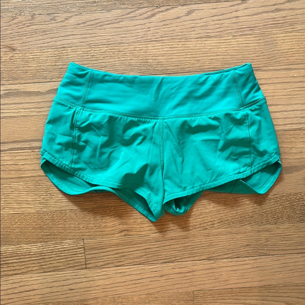 Lululemon Teal Athletic Speed Up Shorts- low rise, 2.5 inseam
